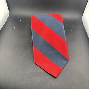 Vintage 1970s Wide Necktie Red Navy Stripe Disco Retro Mens Polyester Tie